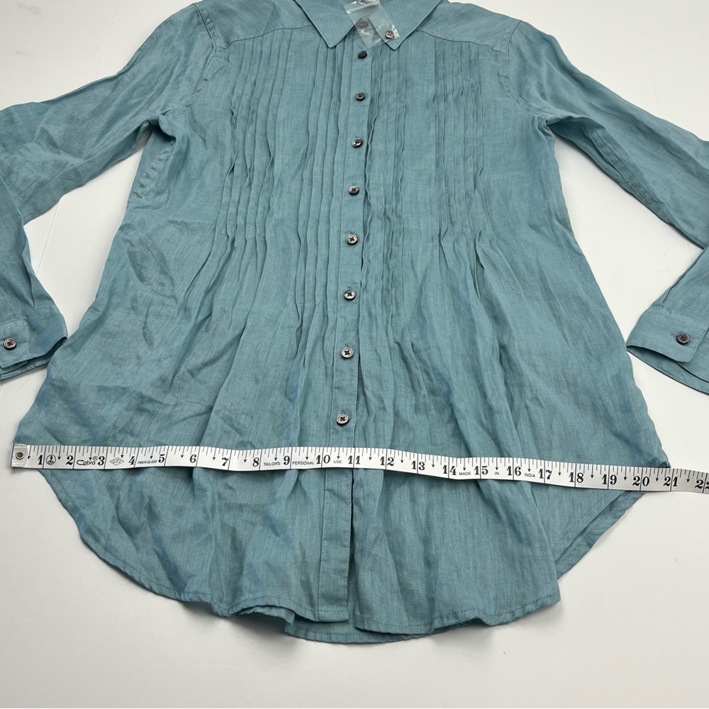 Sundance Katina Shirt 100% Linen Pintuck Tunic Top Button Front Blue XS NWOT - Picture 6 of 10